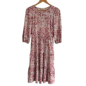 MONTEAU Pink Mauve MIDI Dress. Soft Stretchy Dainty Floral Tiered skirt Medium